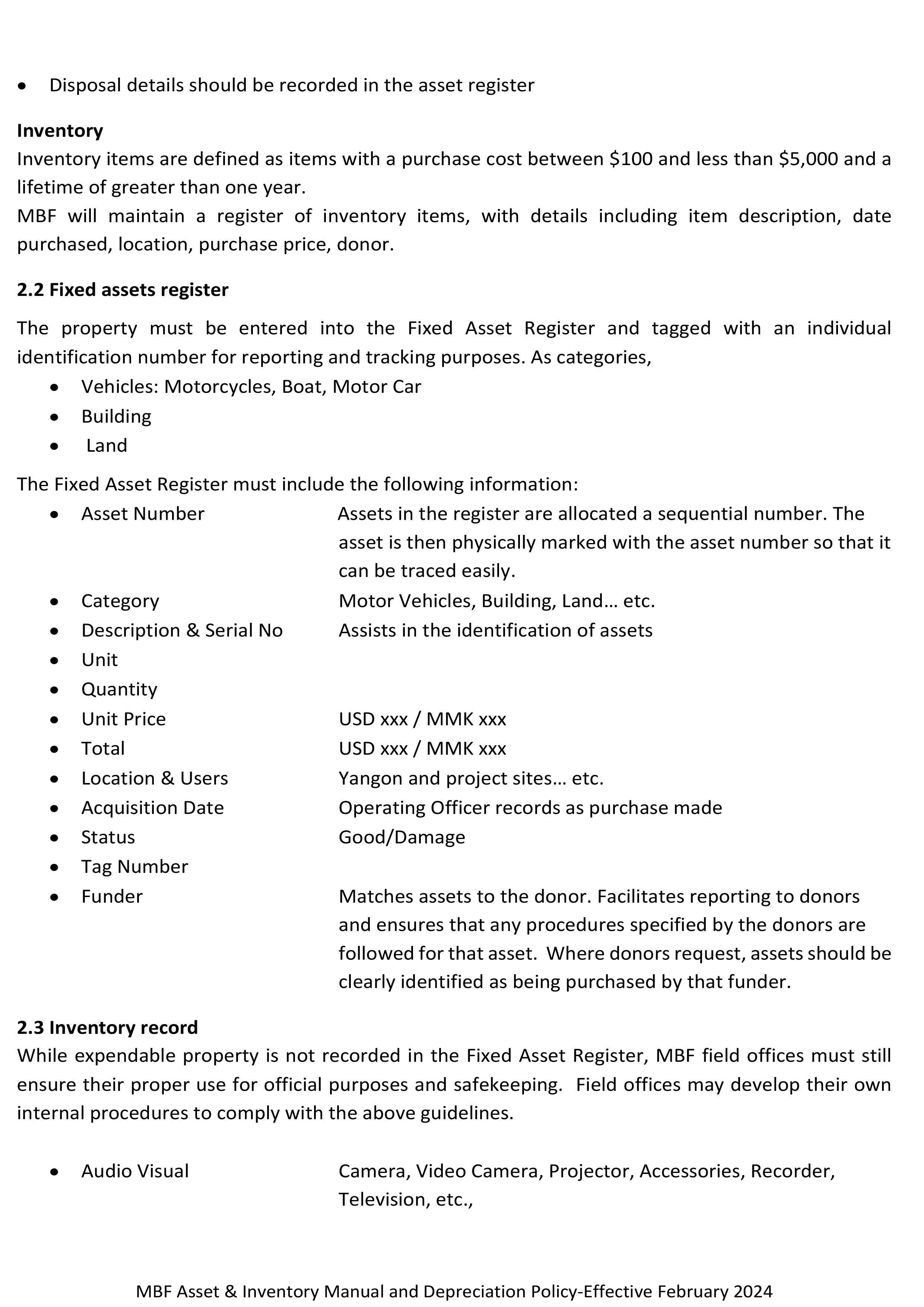 Asset Inventory and Depreciation Policy