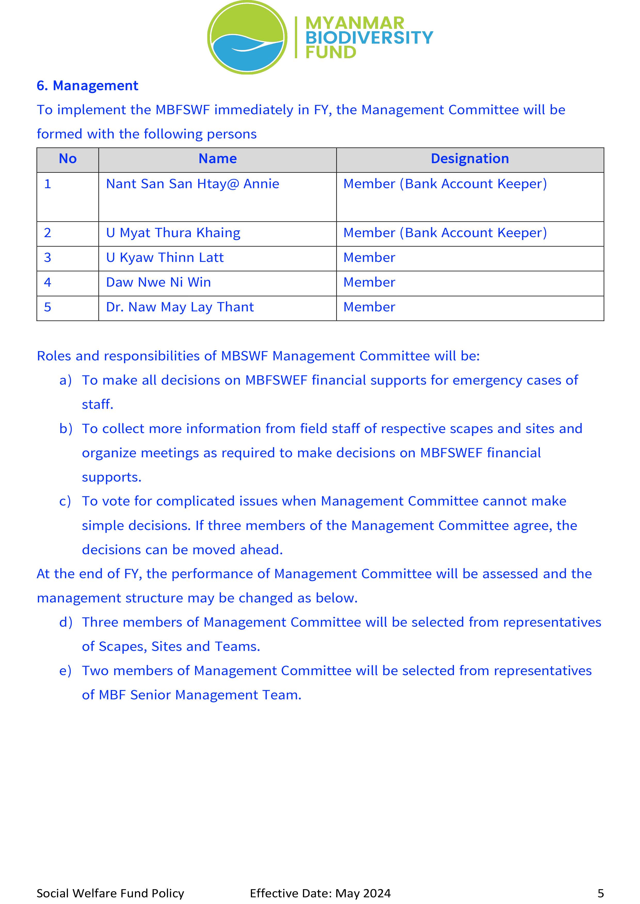 Social Welfare Fund Policy