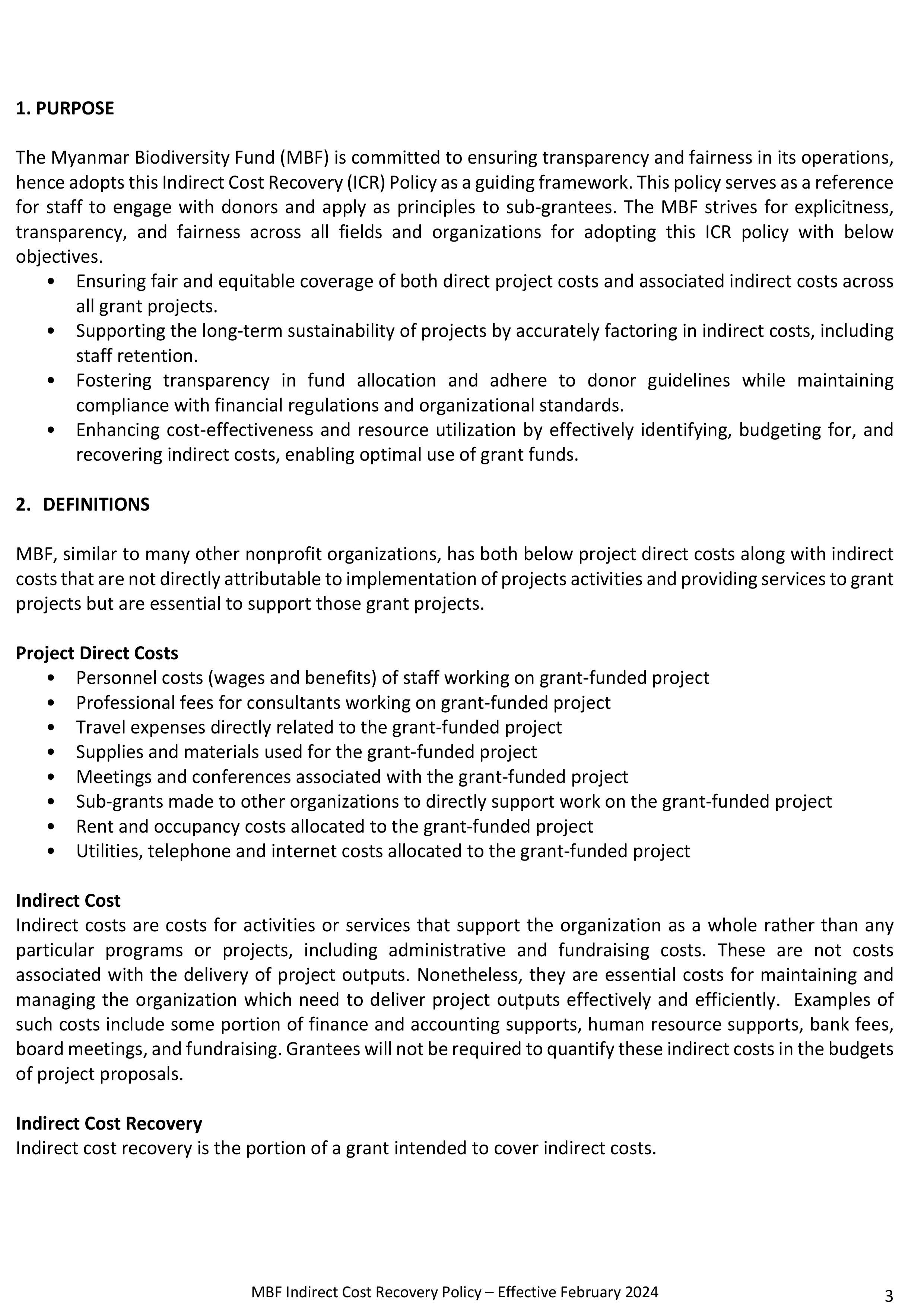 Indirect Cost Recovery (ICR) Policy