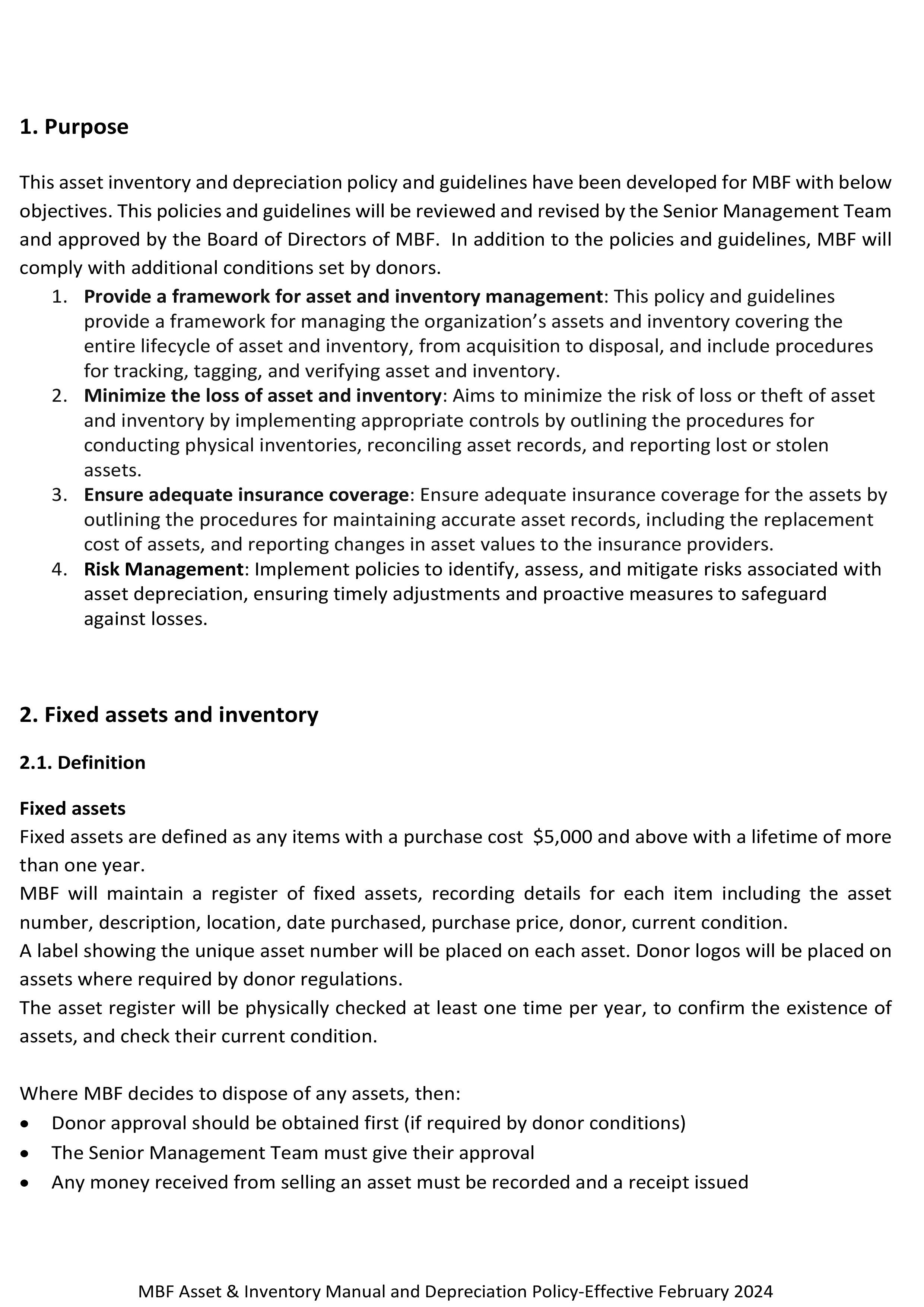 Asset Inventory and Depreciation Policy