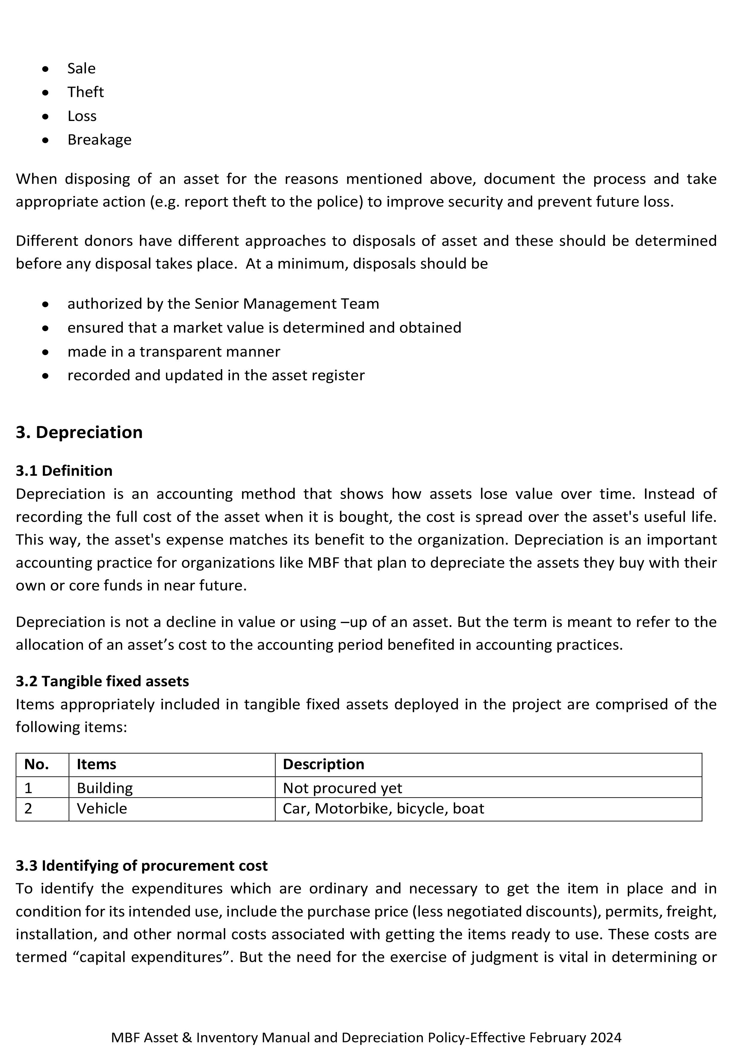 Asset Inventory and Depreciation Policy