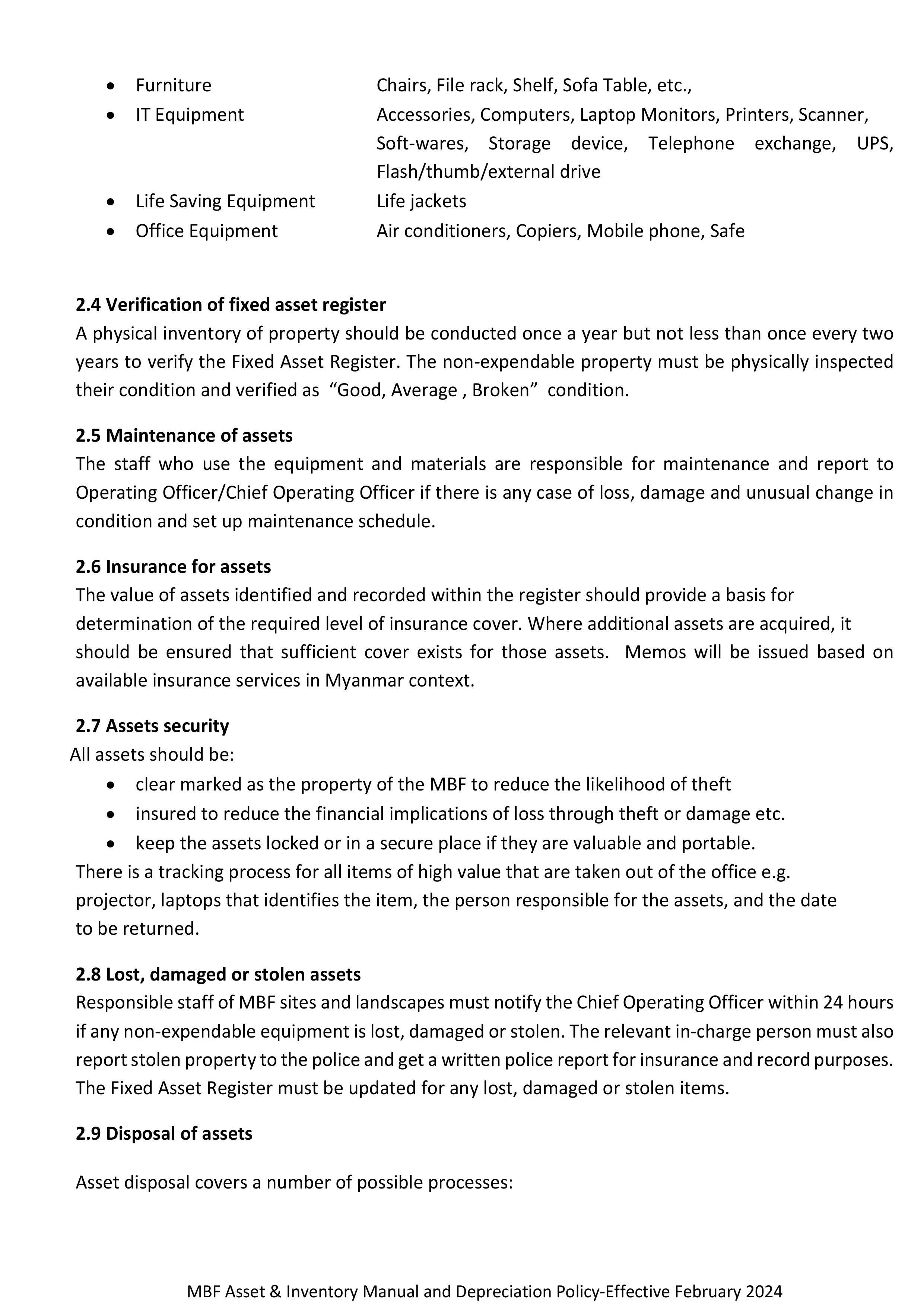 Asset Inventory and Depreciation Policy